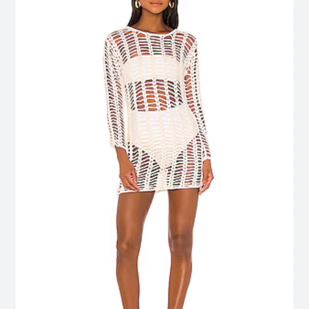 Superdown Cream Crochet Swim Coverup